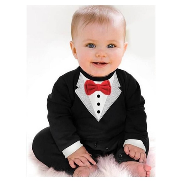One Rainbow Other - Black Long Sleeve Tuxedo Jumpsuit Baby Boy